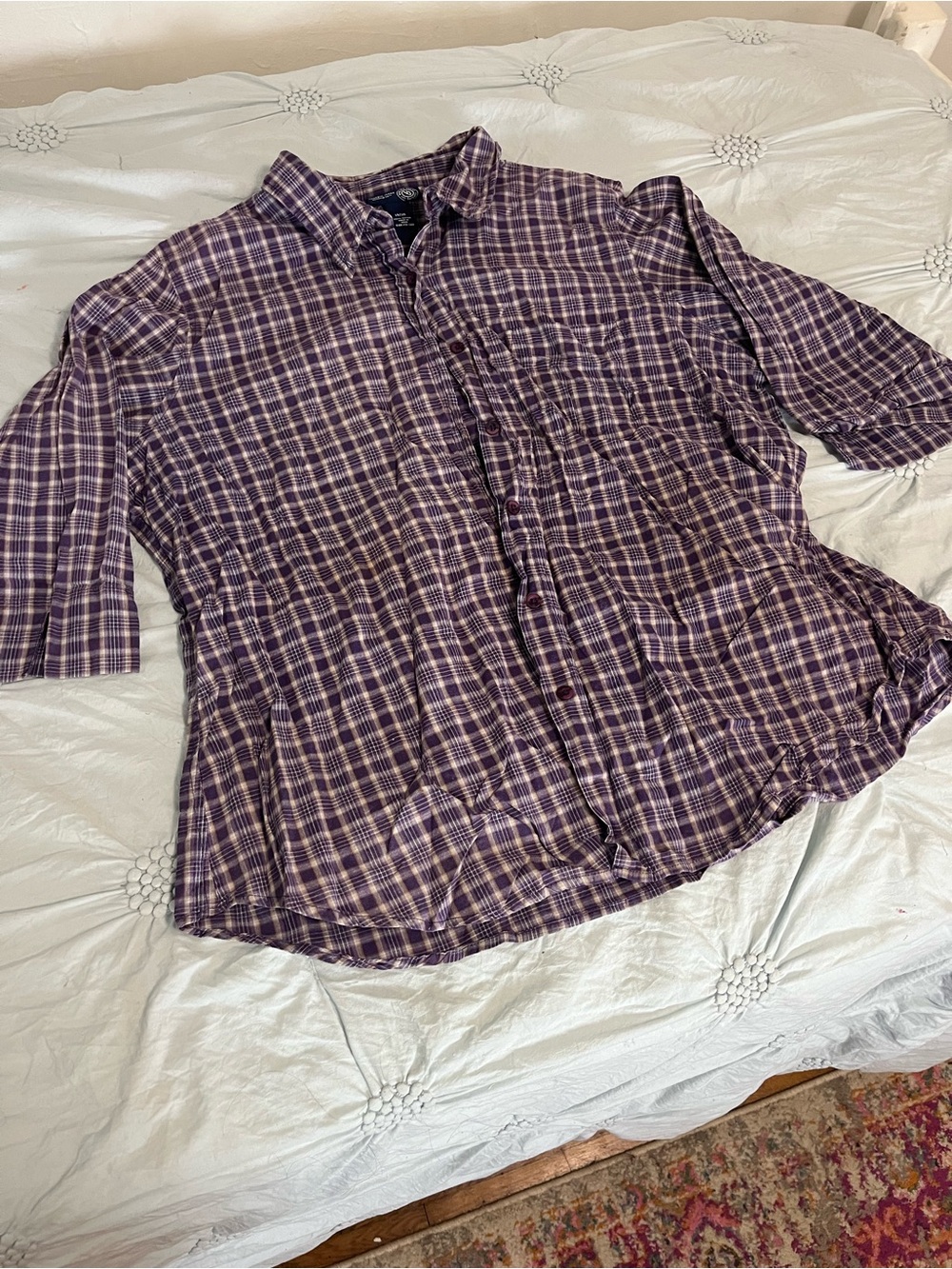 Purple Plaid Short-Sleeve Button-Up Shirt